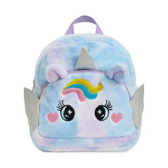 Rucsac Unicorn Pufos pentru Copii, Model Curcubeu, 32 cm, Material Moale, Design 3D