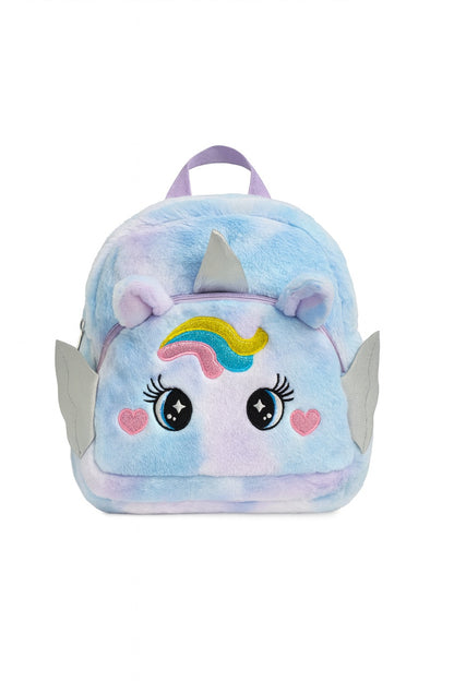 Rucsac Unicorn Pufos pentru Copii, Model Curcubeu, 32 cm, Material Moale, Design 3D