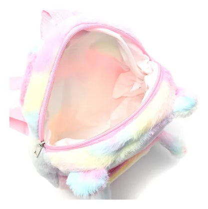 Rucsac Unicorn Pufos pentru Copii, Model Curcubeu, 32 cm, Material Moale, Design 3D