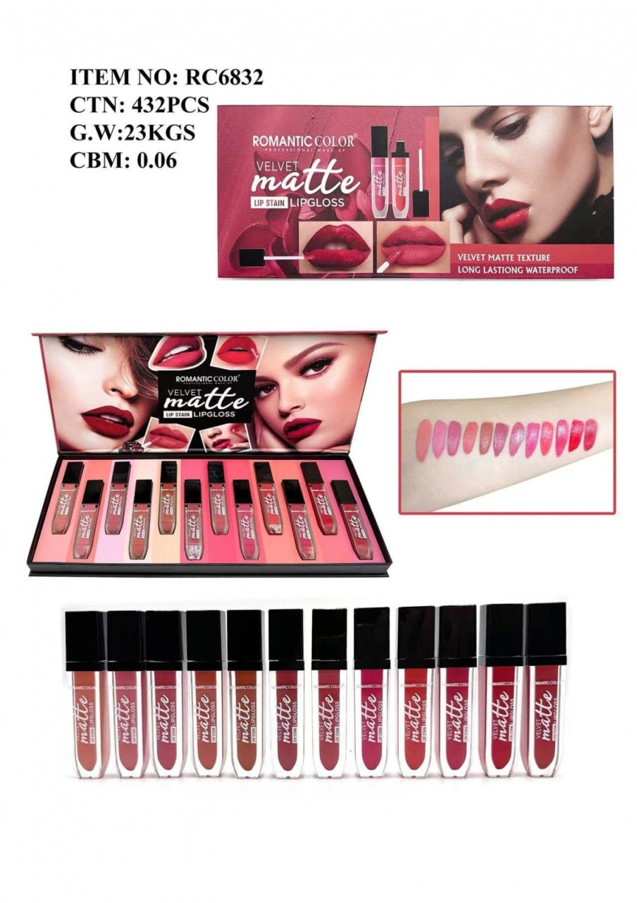 Ruj Lichid Mat Velvet Romantic Color , 12 Nuante, Waterproof, Rezistenta Indelungata
