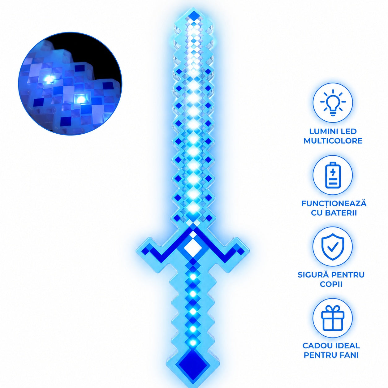 Sabie de jucărie albastra , cu lumini , 54 cm – sabie din plastic pentru copii