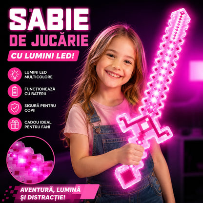 Sabie de jucărie roz, cu lumini , 54 cm – sabie din plastic pentru copii