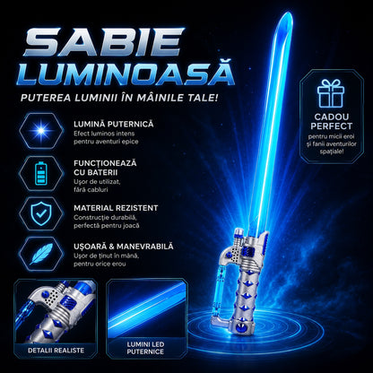 Sabie laser de jucărie albastră cu lumini LED, 65 cm – sabie din plastic pentru copii