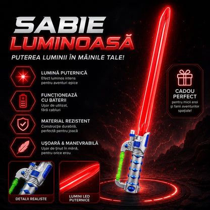 Sabie laser de jucărie roșie cu lumini LED, 65 cm – sabie din plastic pentru copii