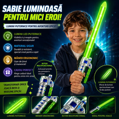 Sabie laser de jucărie verde cu lumini LED, 65 cm – sabie din plastic pentru copii