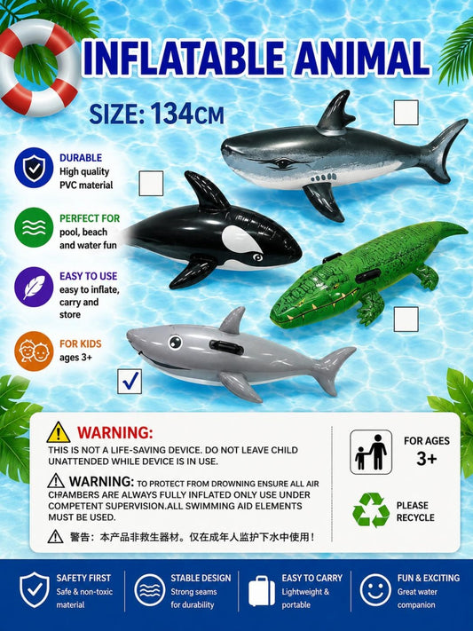 Saltea gonflabila rechin gri 134 cm pentru piscina si plaja, model distractiv copii