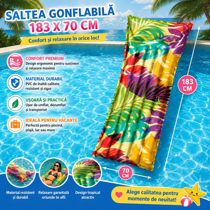 Saltea Gonflabilă Tropicală 183 x 70 cm – Saltea de Plajă și Piscină din PVC Rezistent