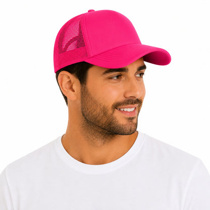 Sapca reglabila unisex cu plasa, roz neon, inchidere ajustabila si design casual