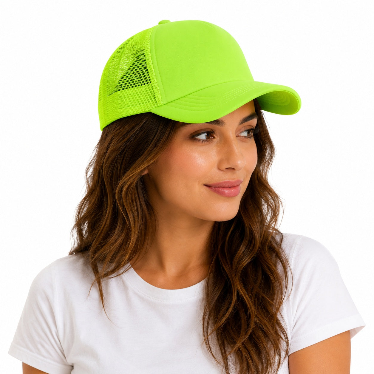 Sapca reglabila unisex cu plasa, verde neon, cozoroc curbat si inchidere ajustabila