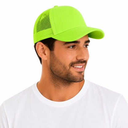 Sapca reglabila unisex cu plasa, verde neon, cozoroc curbat si inchidere ajustabila