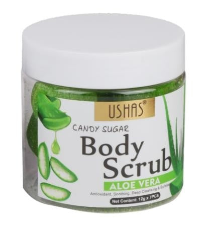 Scrub de Corp USHAS Candy Sugar cu Aloe Vera 12g x 7 buc , Exfoliere Blanda si Hidratare Intensa