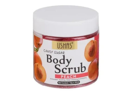 Scrub de Corp USHAS Candy Sugar cu Piersica 12g x 7 buc , Exfoliere Delicata si Revitalizare