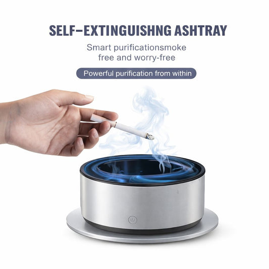 Scrumiera electrica cu purificator de aer si filtru pentru fum, sistem auto stingere tigari