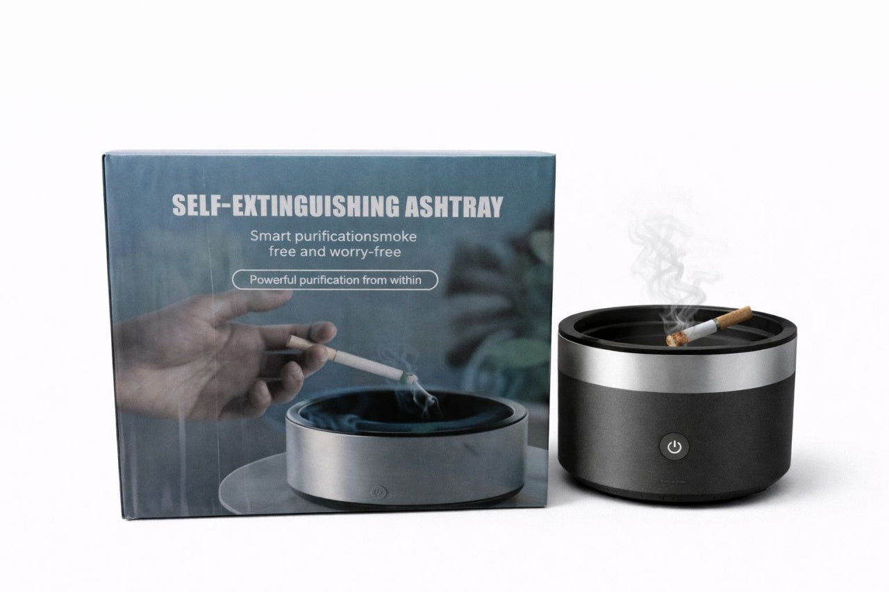 Scrumiera electrica cu purificator de aer si filtru pentru fum, sistem auto stingere tigari