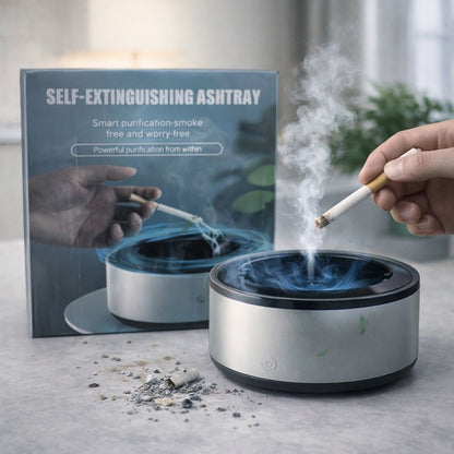 Scrumiera electrica cu purificator de aer si filtru pentru fum, sistem auto stingere tigari