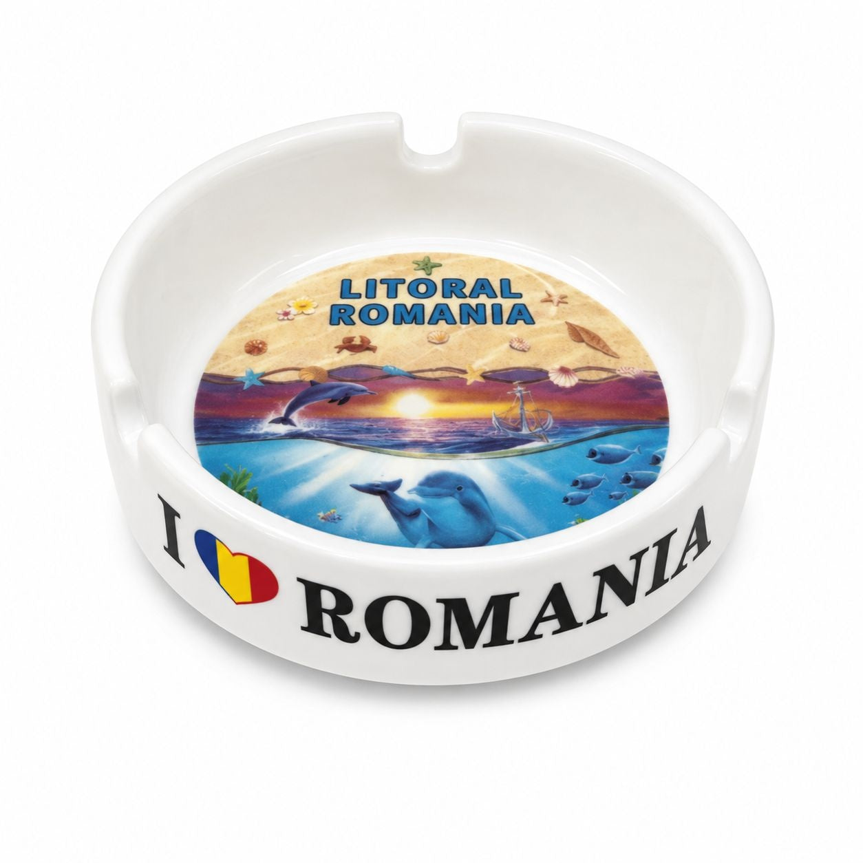 Scrumieră Suvenir „I Love Romania – Litoral România cu Delfini” din Ceramică