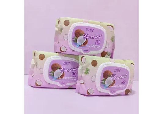 servetele Demachiante USHAS Coconut Make-Up Remover , 30 Bucati cu Extract de Cocos pentru Ochi Perfecti