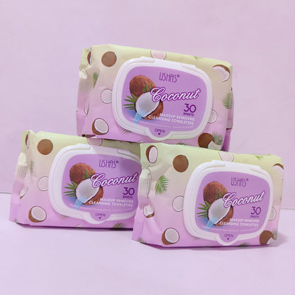servetele Demachiante USHAS Coconut Make-Up Remover , 30 Bucati cu Extract de Cocos pentru Ochi Perfecti
