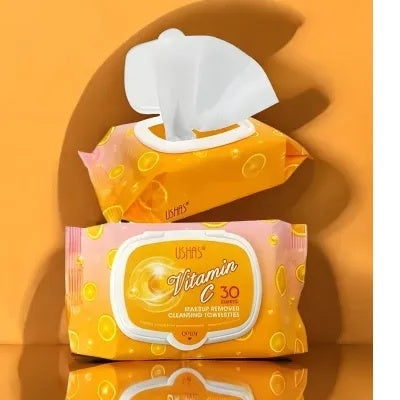 servetele Demachiante USHAS Vitamin C Make-Up Remover , 30 Bucati cu Vitamina C pentru o Curatare Revitalizanta