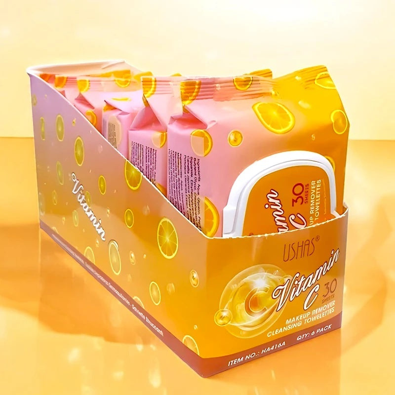 servetele Demachiante USHAS Vitamin C Make-Up Remover , 30 Bucati cu Vitamina C pentru o Curatare Revitalizanta