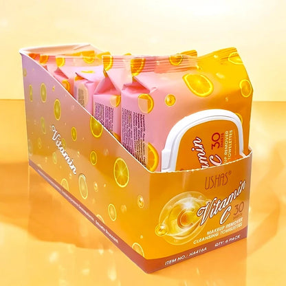 servetele Demachiante USHAS Vitamin C Make-Up Remover , 30 Bucati cu Vitamina C pentru o Curatare Revitalizanta