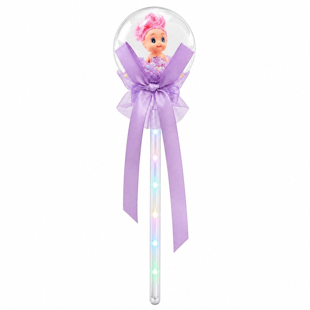 Set 10 baghete magice cu lumini LED mov si papusica in glob pentru copii