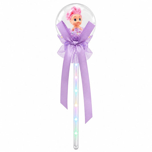 Set 10 baghete magice cu lumini LED mov si papusica in glob pentru copii