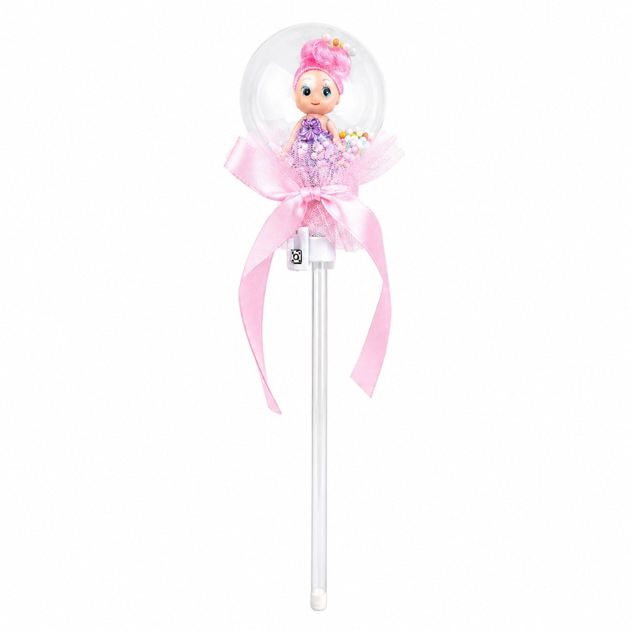 Set 10 baghete magice cu lumini LED roz deschis si papusica in glob pentru copii