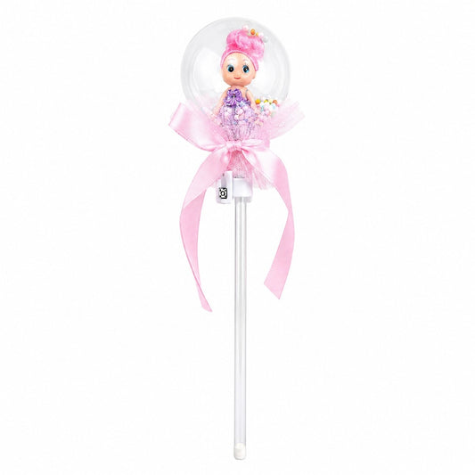Set 10 baghete magice cu lumini LED roz deschis si papusica in glob pentru copii