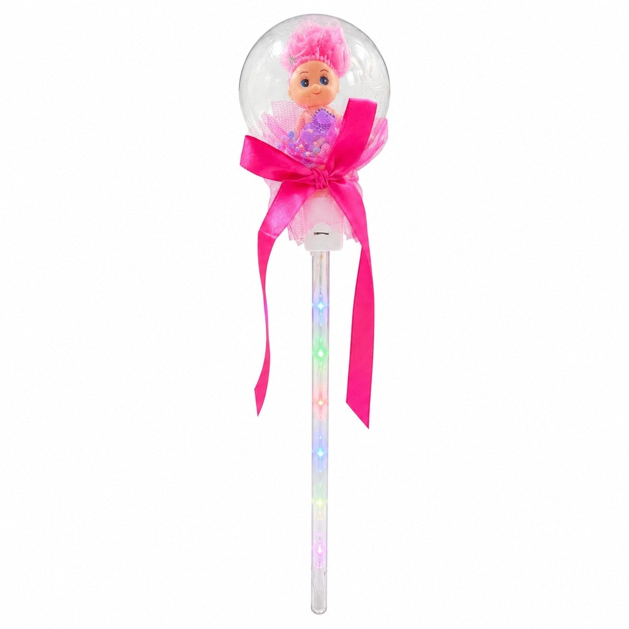 Set 10 baghete magice cu lumini LED roz si papusica in glob pentru copii