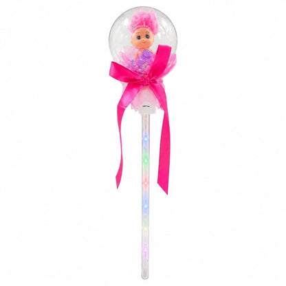Set 10 baghete magice cu lumini LED roz si papusica in glob pentru copii
