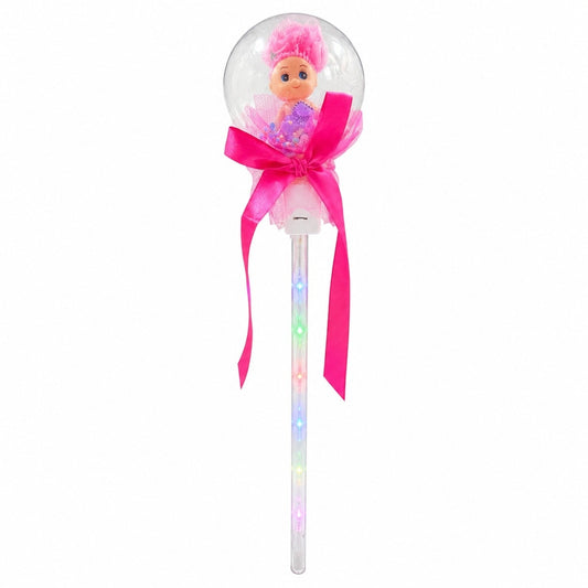 Set 10 baghete magice cu lumini LED roz si papusica in glob pentru copii