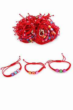 Set 10 bratari martisor snur rosu impletit reglabil cu 3 floricele