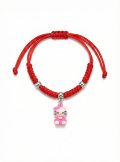 Set 10 bratari martisor snur rosu impletit reglabil cu figurina pisicuta