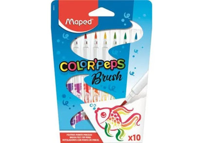 Set 10 carioci cu varf de pensula Maped Color Peps Brush , culori intense pentru desen si pictura creativa,