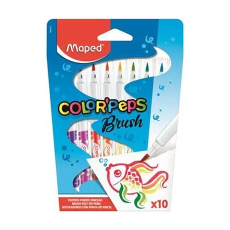 Set 10 carioci cu varf de pensula Maped Color Peps Brush , culori intense pentru desen si pictura creativa,