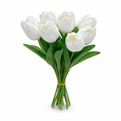 Set 10 lalele artificiale alb pur soft touch fir individual 33cm