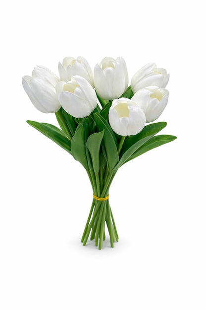 Set 10 lalele artificiale alb pur soft touch fir individual 33cm