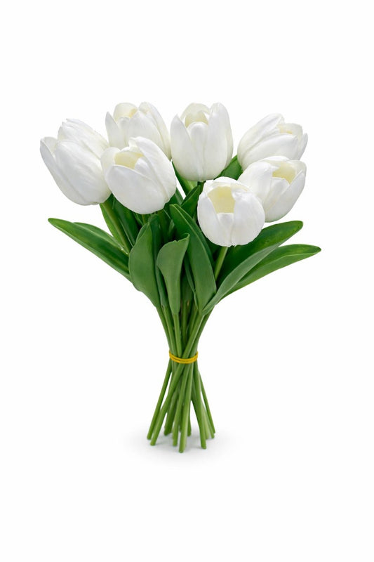Set 10 lalele artificiale alb pur soft touch fir individual 33cm