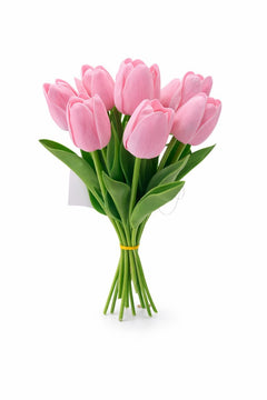 Set 10 lalele artificiale roz delicat soft touch, fir individual 33cm