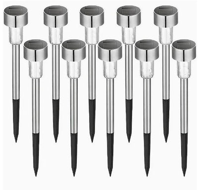 Set 10 Lampi Solare Gradina LED, Lumina Calda, Inox, Tarus Exterior, 36 cm