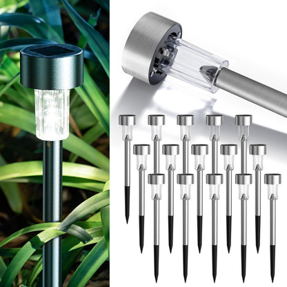 Set 10 Lămpi Solare LED pentru Grădină, Metal și Plastic, Lumină rece, Argintii