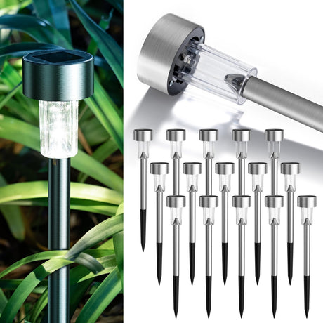 Set 10 Lămpi Solare LED pentru Grădină, Metal și Plastic, Lumină rece, Argintii