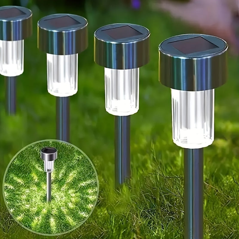 Set 10 Lămpi Solare LED pentru Grădină, Metal și Plastic, Lumină rece, Argintii
