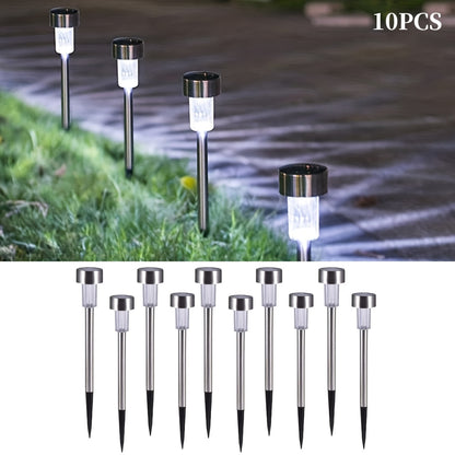 Set 10 Lămpi Solare LED pentru Grădină, Metal și Plastic, Lumină rece, Argintii