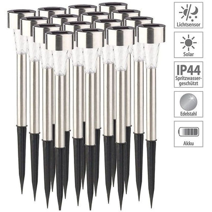 Set 10 Lămpi Solare LED pentru Grădină, Metal și Plastic, Lumină rece, Argintii