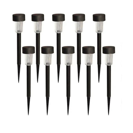 Set 10 Lumini Solare LED pentru Grădină, Plastic Negru, Lumină Rece