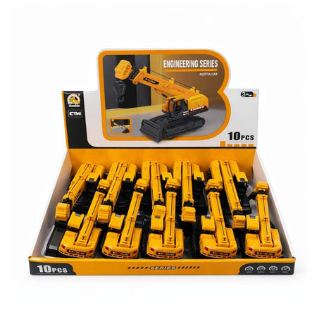 Set 10 vehicule constructie tip macara, inertie, brat extensibil 33 cm