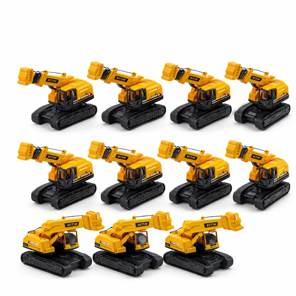 Set 10 vehicule constructie tip macara, inertie, brat extensibil 33 cm