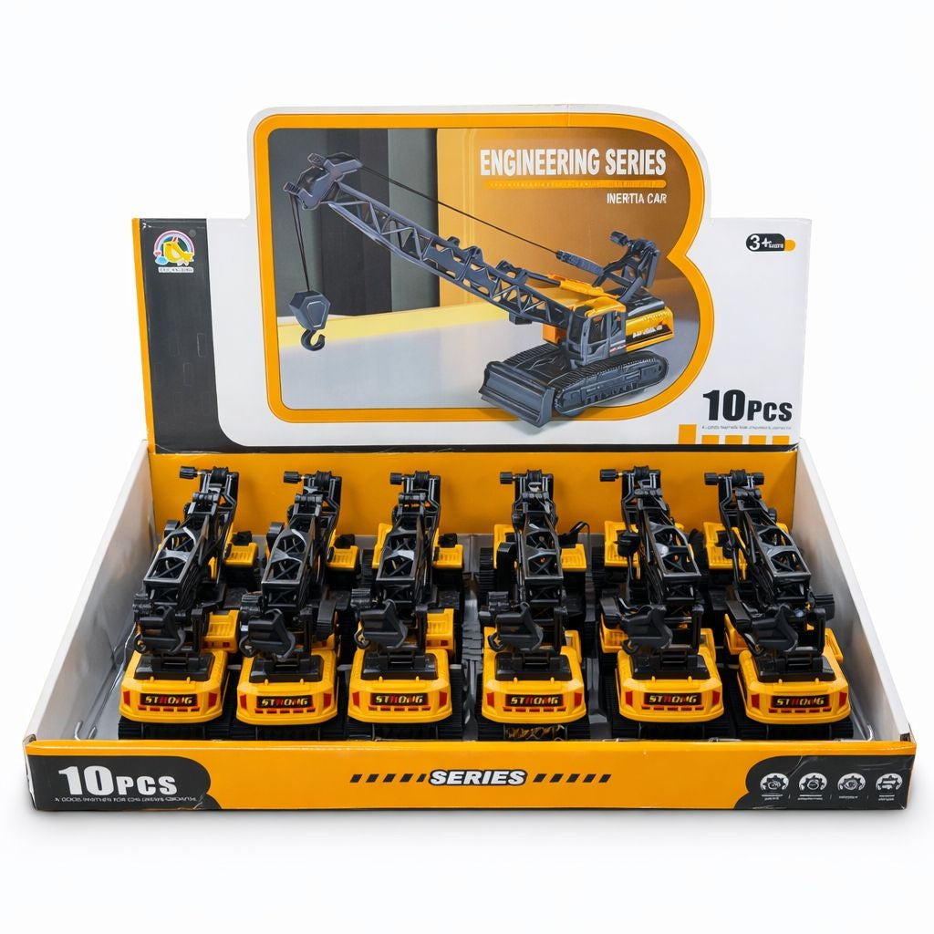 Set 10 vehicule inginerie cu macara, 14 cm